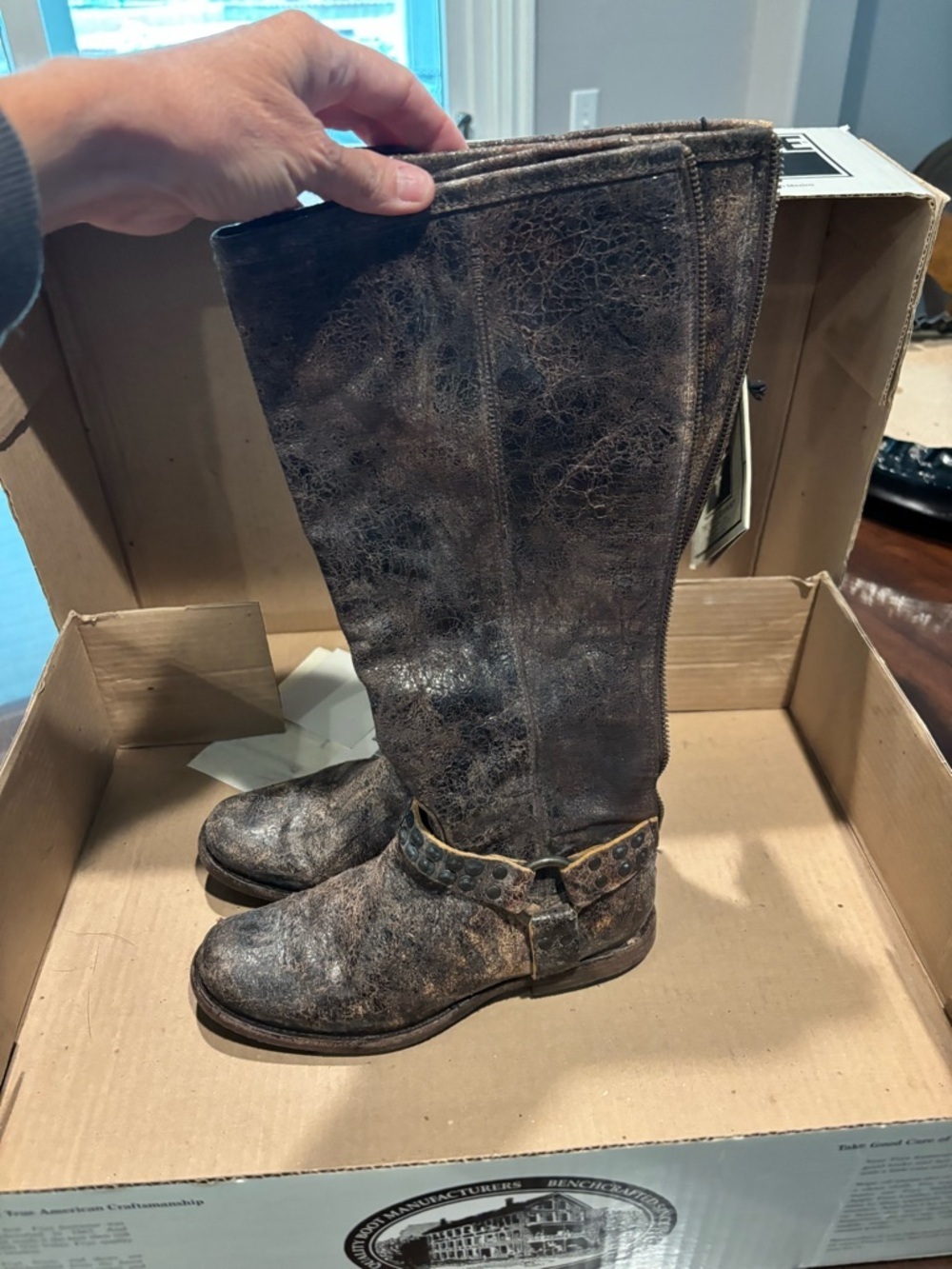 Frye Phillip Distressed Brown Leather Harness High Boots